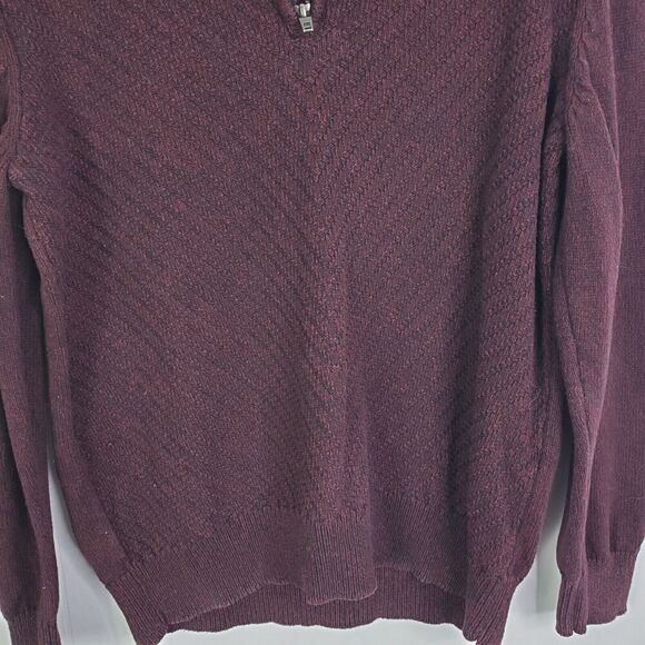 Calvin Klein Quarter Zip Mens M Pullover Marled Red Black Textured Striping - Picture 4 of 7